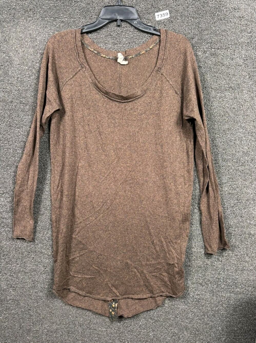 We The Free Raw Edge Top Womens Size M Brown Long Sleeve Oversized